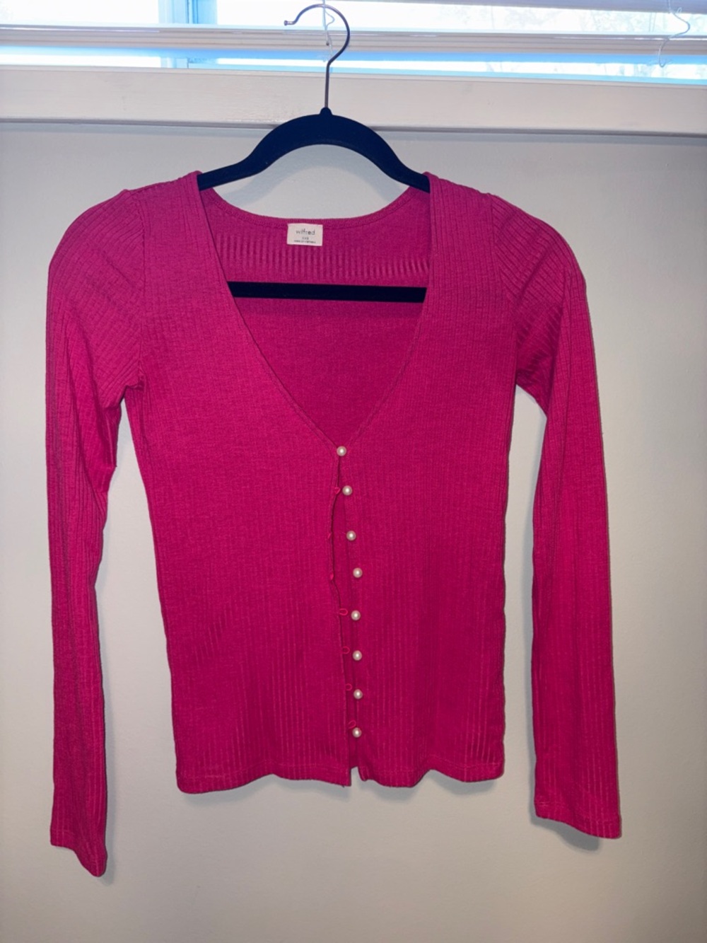 Pink Ribbed Button-Front Cardigan